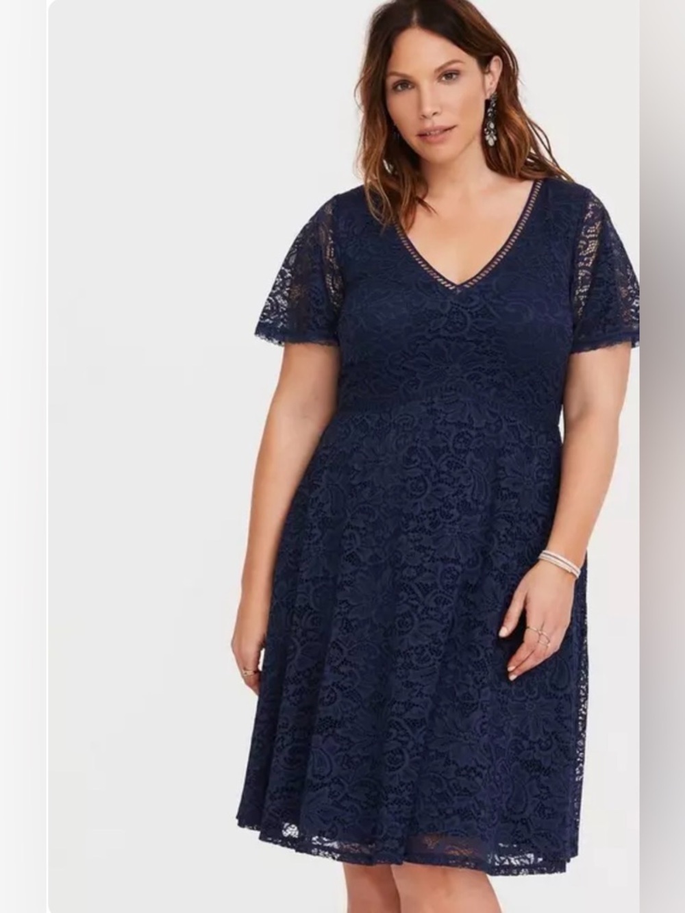 Torrid Navy Lace V-Neck Mini Short Sleeve Dress Size 18 - Picture 2 of 8